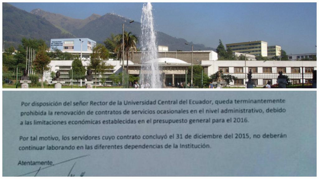 despidos universidad central ecuador