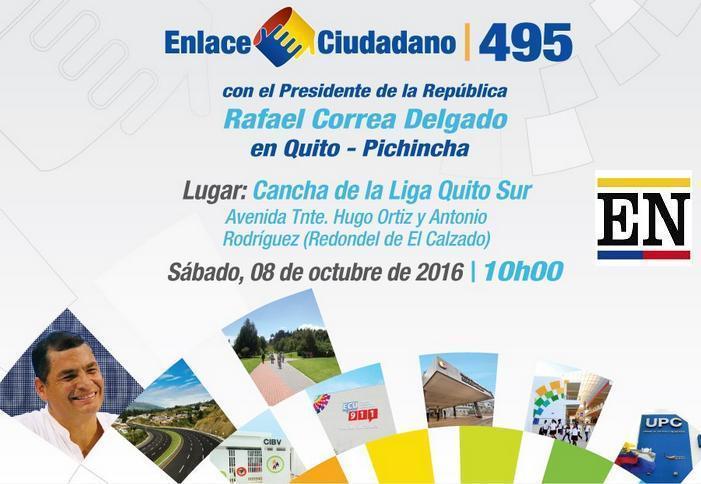 Enlace Ciudadano 495 de esta semana sabatina de correa sabado 8 octubre 2016