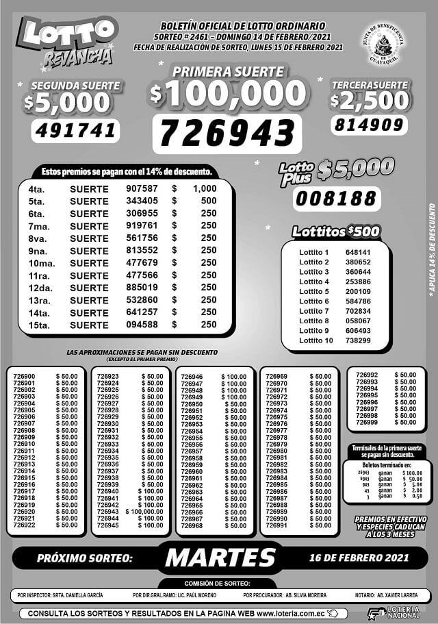 lotto revancha sorteo 2461