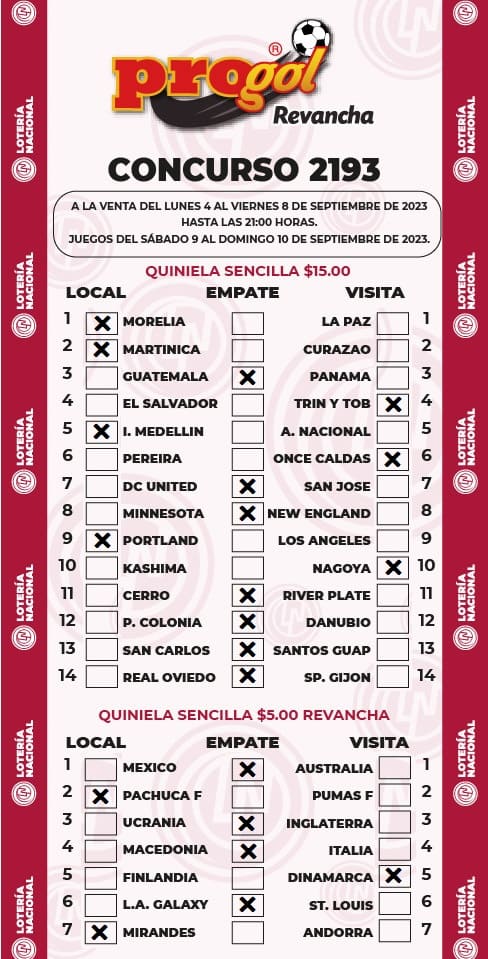 progol revancha 2193 resultados