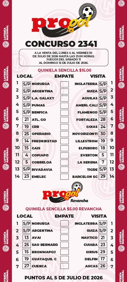 Progol Sorteo 2341